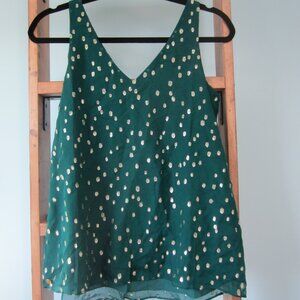 Lilly Pulitzer Florin Silk Tank Top in Spruce Green Gold Metallic Silk Clip XS
